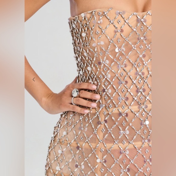 CURRENT SEASON Retrofete KATHLEEN CRYSTAL EMBELLISHED DRESS Silver Nude NWT - Picture 7 of 12